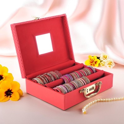 KUBER INDUSTRIES 3 - Rod Bangles Organisers Storage Box with Number Lock | check Design - Red Bangle Box Vanity Box(Red)