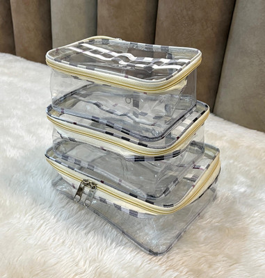 Addyz Transparent Travelling kit Set of 3 Pcs Printed Make up kit Vanity Box(PVC)