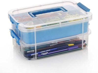 Analog Kichenware 2 Layer MultiPurpose Make Up/Cosmetic/Jewellery/Stationery Organiser Storage Box Makeup Carry Box Vanity Box(Sky Blue)