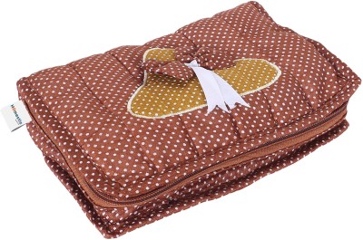 HOMESTIC Cotton Bow Dot Print 7 Pouch Jewellery Kit|Makeup Organizer for Woman|Brown Jewellery Vanity Box(Brown)