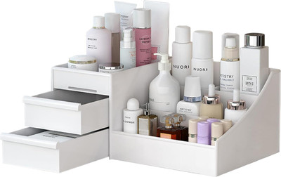 inovera Makeup Organizer with Drawers Countertop Cosmetics Display Case for Dressing Makeup Vanity Box(White)