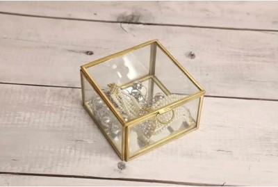 IAC Crafteriaaa Square Vanity Vintage Glass Ring Box (Medium) Ring Box Vanity Box(Gold)