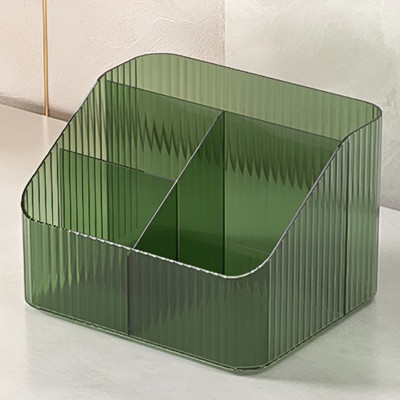 KREPS 4 Compartments Plastic Cosmetic, Makeup Brush, Pen-Pencil, Stationary Organizer Box(Green)