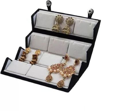 ultimatefashionista New-High Quality Velvet Small Earring Studs Tops Velvet Folder 12 Pairs jewellery Vanity Box(Black)