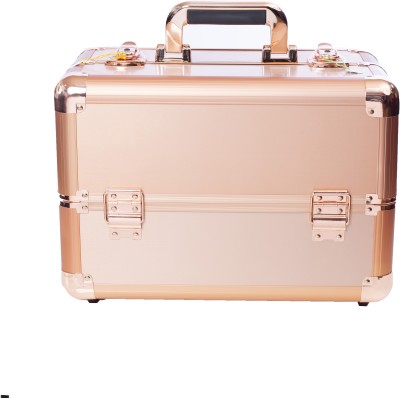 elleza Professional Portable Makeup Train Case, Lockable Aluminum Cosmetic Organizer Storage Box with 16 Compartments 4 Trays Vanity Box(rose gold)