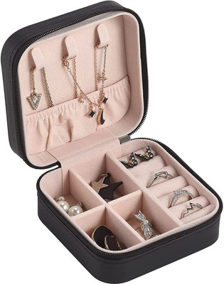 PREMBROTHERS Travel Mini, Faux Leather jewellery Ring Organizer Makeup Meckup & jewelerry Vanity Box(Black)