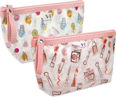 NFI essentials CP-7-C Light Pink & CP-7-D Peach Vanity Cosmetic Pouch,Makeup Organizer,Makeup Pouch. Vanity Box(Multicolor)