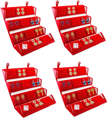 atorakushon new 12 pair Earrings Red Velvet Folding Earring & ring storage box 4pcs vanity box Vanity Box(Maroon)