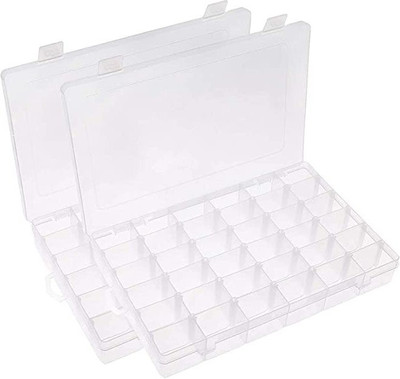 Coozico 36 Grids Clear Plastic Multi Purpose Storage Box With Adjustable 36 compatment Vanity Box(CLEAR)