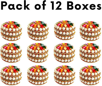 Shakuntla Handicraft Worked Metal Sindoor Box Kumkum Dibbi (Set of 12) Multi-purpose Vanity Box(Multicolor)