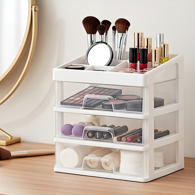 CENTURY Organizer Plastic Storage Box with Sliding Drawer for Cosmetics and Jewellery 7 compartment Vanity Box(White)