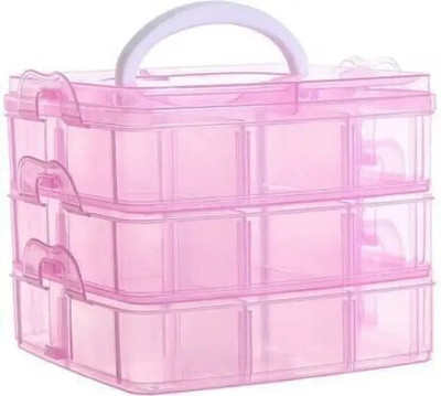 SJK 3-Layer 18-Grid Adjustable Cosmetic/Make Up/Jewellery/Vanity Box 1.7 Multi purpose Vanity Box(Multicolor)