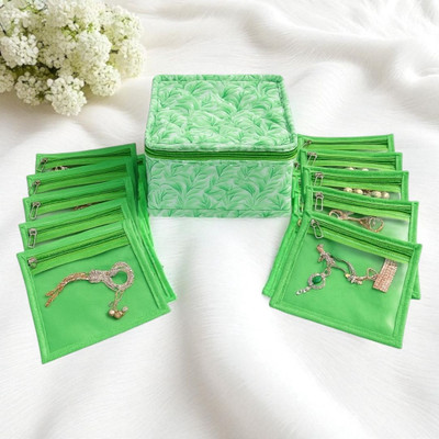 VYORA Premium Jewellery box with 10 Transparent Pouches Makeup boxes Bangle box Jewellery box, Makeup boxes, Makeup organizer, Storage box, Jewellery organizer Vanity Box(Green)