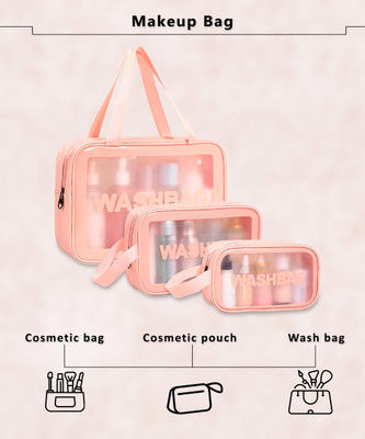 JASODANANDAN Makeup Bag Portable Toiletry Wash Bag Toiletry Organizer for Travel Women (Pink) Multi purpose bag Vanity Box(Pink)