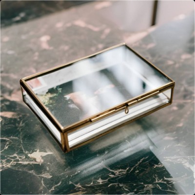 WESTON CHOICE organizer Glass Box Rectangular Jewelry Display Lidded Box Jewellery Box Vanity Box(Gold)