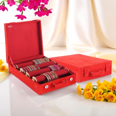 HOMESTIC Pack of 2 Bangles Organisers 4-Rod with Magnetic Lock | Floral Print - Red Bangle Box Vanity Box(Red)