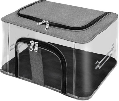 Dwiti Enterprise 33 L Transparent Moisture Proof Storage Bag, Saree Cover Garment Cloths Organisers with Transparent Window Storage Box Cover Wardrobe Organizer Bag for Clothes with Carry Handle(Grey)