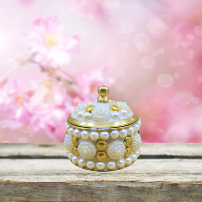 Real Craft Delicate Brass White Kumkum Box - Preserving Cultural Heritage Sindoor Box Vanity Box(White)