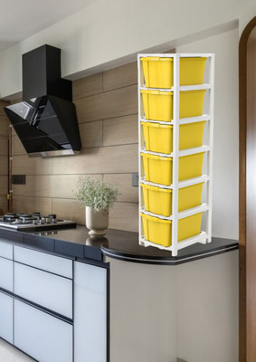 ELIGHTWAY MART 6 Compartments Plastic Desk organizer Drawer(Yellow)