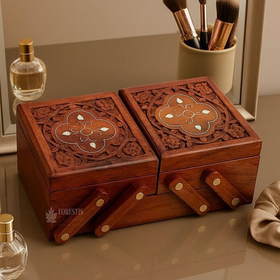 LEEUW DIER Wooden Box For Women, Jewellery (8X4 Inches, Jewel Box) Multipurpose, Jewellery box, Cash Box Vanity Box(Brown)