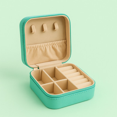 MiniFab Pastel Mint Bunny Love Jewelry Organizer Box | PU Leather Case with Compartments - Vanity Box(Mint Green)