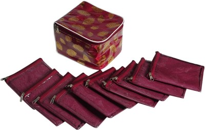 Bhumi Brocade Jewellery Box Organizer with 10 Pouch For Traveling Makeup and Jewellery Vanity Box(Maroon)