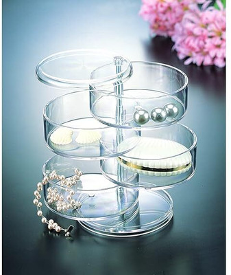 HomiQ 360° Rotating Jewellery Stand Box JEWELLERY BOX ROUND Vanity Box 360° Rotating Plastic Organizer Vanity Box(clear)