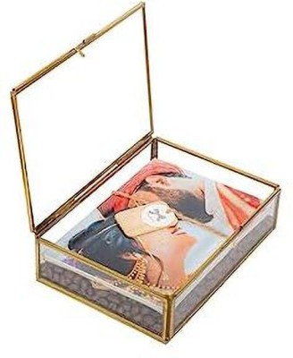 ARTINCO Small Rectangular Glass jewellery Box for Wedding Engagement Ring Jewelry Organisers Vanity Box(Gold)