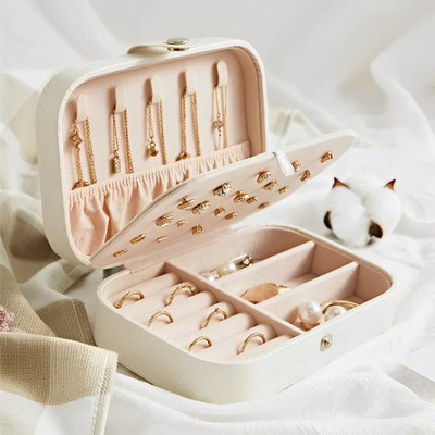 PRAHAN INTERNATIONAL Portable Jewelry Box Travel Jewelry Box, Mini Jewellery Box Display Storage Case, Bangle Box, Jewellery Organizers Storage Boxes for Rings Vanity Box(White)