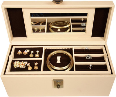 Stones Bridge PU Leather Jewelry Box With lock Lock Vanity Box(Cream)