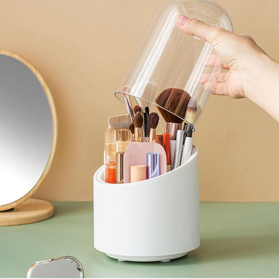 HOUSE OF QUIRK 360 Rotating Cosmetics Make up Brush Organizer-23.5X12.5 Cm Makeup Brush Holder, 360 Rotating Cosmetics Make up, with Lid for Vanity Dustproof Vanity Box(Pink)