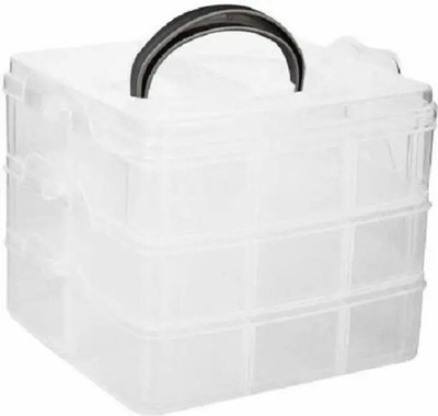 SJK 3-Layer 18-Grid Adjustable Cosmetic/Make Up/Jewellery/Vanity Box 1.7 Multi purpose Vanity Box(Multicolor)