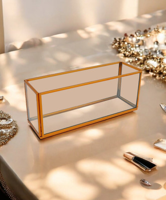 VoiDrop Decorative Jewellry Display Organiser, Brass and Glass Standing Tray Decorative Jewellry Display Vanity Box(Transparent)