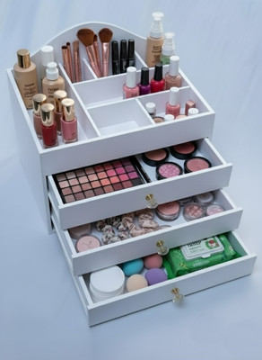 mahesh Bridal Makeup Organiser Makeup Organizer, Jewelry Storage, Dustproof Design, Space Saving, Elegant Look Vanity Box(White)