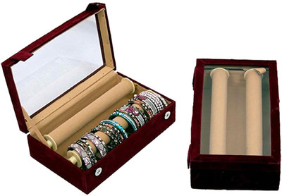 KUBER INDUSTRIES 2 Rods Transparent Bangle Organizer Box Velvet Coated Set of 2 Pcs (Maroon) (Code-COM040) Jewellery Vanity Box(Maroon)