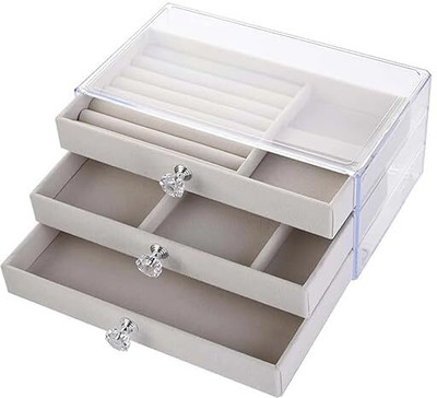HEVREX 3 Layer Earring Storage Box with 10 Compartment & 7 Ear Studs for Women | jewellery Vanity Box(Multicolor)