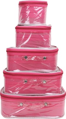 Rasafa 5 pieces of Fashionable Makeup Kit box, Spacious interior, Storage case, Jewellery Vanity Box(Pink)