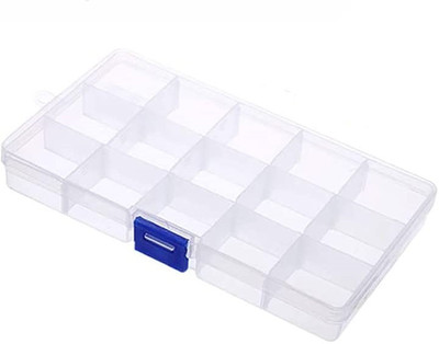 Padchaaya Multipurpose Storage Organizer Box 15 Grids Container with Adjustable Dividers for Bead, Jewellery, Craft, Diamonds Holder Clear Transparent Vanity Box Vanity Box(White- 15 Grid)
