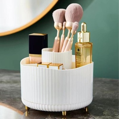 Star Work Makeup Brush Holder for Cosmetics,Nail Polish,Art Supply Desktop Organizer 360 Rotating,5 Sections, Spining Countertop Swivel Vanity Box(White)