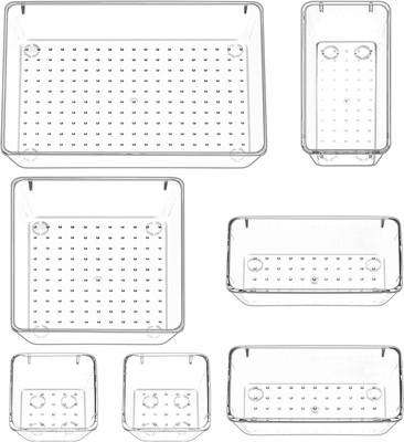 FosCadit 7 PCS Clear Plastic Drawer Organizers Set, for Bathroom Kitchen Office Makeup Organiser Vanity Box(Transparent)