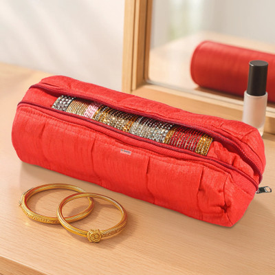 HOMESTIC Polyester Single Rod Bangle Box with Zip | Red Makeup and Jewellery Vanity Box(Red)