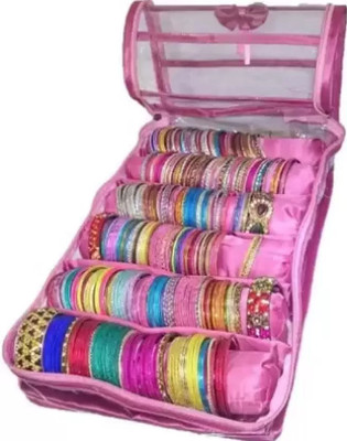 BRAVO AND CO Presents Bangle container pouch pink Transparent bangle box Bangle box Chudi dabba Pink bangle box Bangle storage box Bangle container bag Vanity Box(Pink)