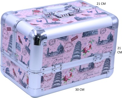 Bridal HEAVY PREMIUM QUALITY MULTI TRAYS BUTTERFLIES AND FLOEWERS PRINTED COSMETIC AND MAKEUP Vanity Box(Pink)