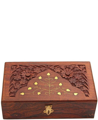 US HANDICRAFTS WOODEN MAKEUP AND JEWELLERY BOX / STORAGE BOX JEWELLERY BOX Vanity Box (Brown)8X5 Inch.. JEWELLERY BOX Vanity Box(Brown)