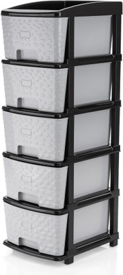 Pinkwhale 5 Compartments Plastic NEW 5XL STONE GREY COLOR MODULAR DRAWER SYSTEM MULTI PURPOSE STORAGE BOX BASKET(Grey, Black)