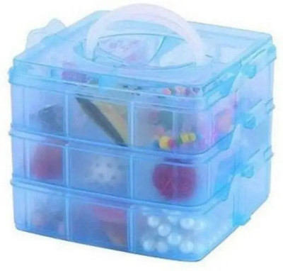 SJK 3-Layer 18-Grid Adjustable Cosmetic/Make Up/Jewellery/Vanity Box 1.7 Multi purpose Vanity Box(Multicolor)