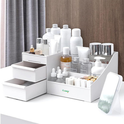 Kavid Cosmetic Organizer Box with Drawers and Vanity Brush Holder Drawer Divider(Plastic)