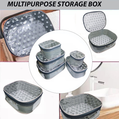 HK Hello Kiddies POLKA DOT 5 KIT COSMETICS STORAGE BINDI Makeup Organizer Vanity Box(Silver)