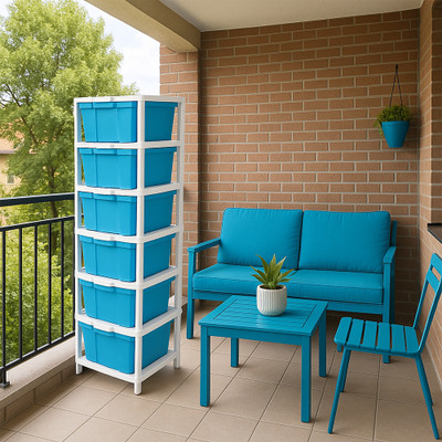 MAXTID 6 Layer Blue Drawer Home Plastic Free Standing Chest of Drawers Drawer Divider(Plastic)