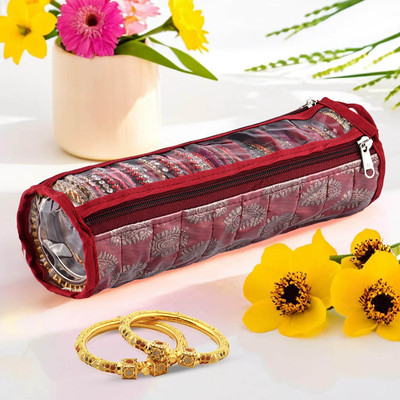 KUBER INDUSTRIES 10 Compartments Printed Bangles Organisers Storage Box for Women | Maroon Bangles Pouch Vanity Box(Maroon)